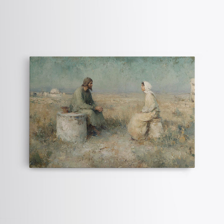 Desert Well Dialogue | Framed Canvas Print | Christian Art Canvas | Jesus Painting | Christian Wall Art | Vintage Christian Art | Christian