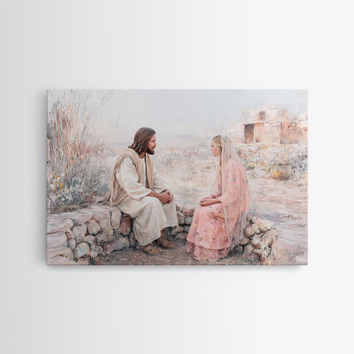 Riverside Mercy | Framed Canvas Print | Christian Art Canvas | Jesus Painting | Christian Wall Art | Soft Christian Art | Modern Christian