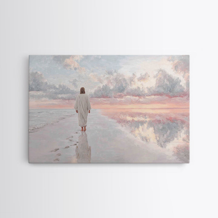 Shoreline Peace – Framed Canvas Print – Christian Art Canvas – Jesus Painting – Christian Wall Art – Modern Christian Art