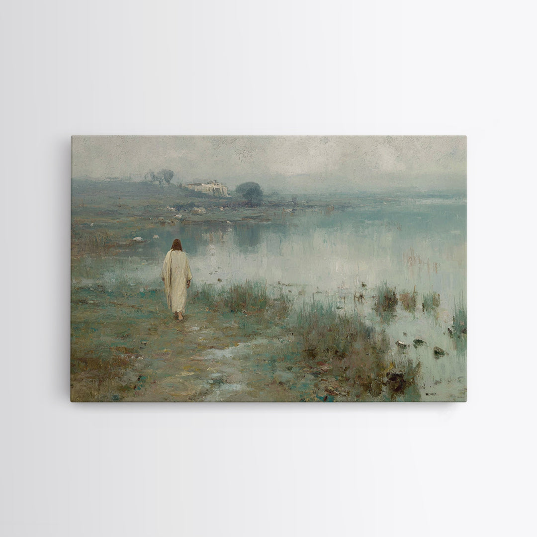 Sacred Green Path, Framed Canvas Print, Christian Art Canvas, Christian Wall Art, Jesus Painting, Subtle Christian Art, Vintage Christian P