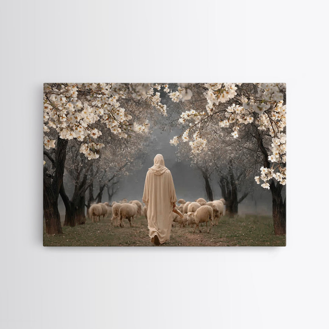 Blooming Shepherd Path – Framed Canvas Print – Christian Art Canvas – Christian Painting – Jesus Painting – Christian Wall Art – Vintage Ch