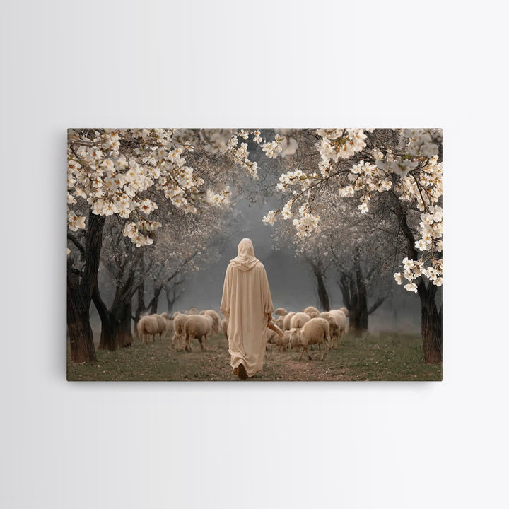 Blooming Shepherd Path – Framed Canvas Print – Christian Art Canvas – Christian Painting – Jesus Painting – Christian Wall Art – Vintage Ch