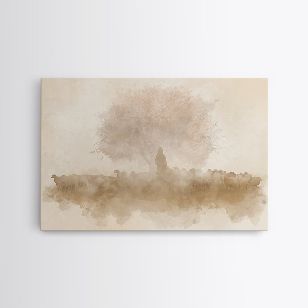 Shepherd’s Gentle Light, Framed Canvas Print, Christian Art Canvas, Jesus Painting, Christian Wall Art, Subtle Christian Paintings, Christi