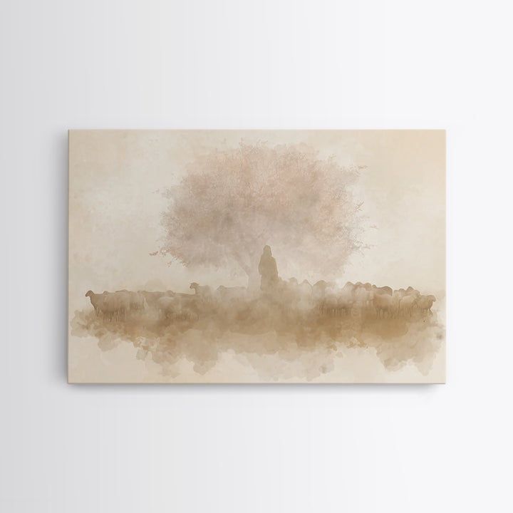 Shepherd’s Gentle Light, Framed Canvas Print, Christian Art Canvas, Jesus Painting, Christian Wall Art, Subtle Christian Paintings, Christi