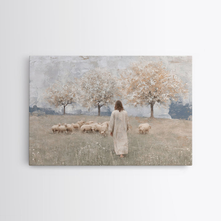 Crimson Pasture Path | Framed Canvas Print | Christian Art Canvas | Jesus Painting | Christian Wall Art | Large Christian Painting | Unique