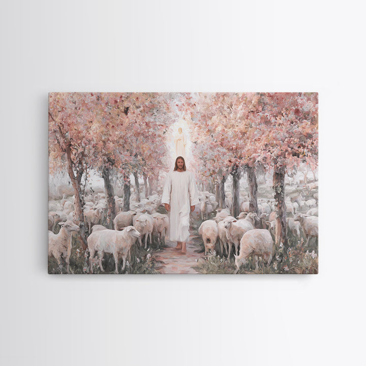 Fields Of His Care, Framed Canvas Print, Christian Wall Art, Jesus Painting, Christian Art Canvas, Vintage Christian Painting, Christian De