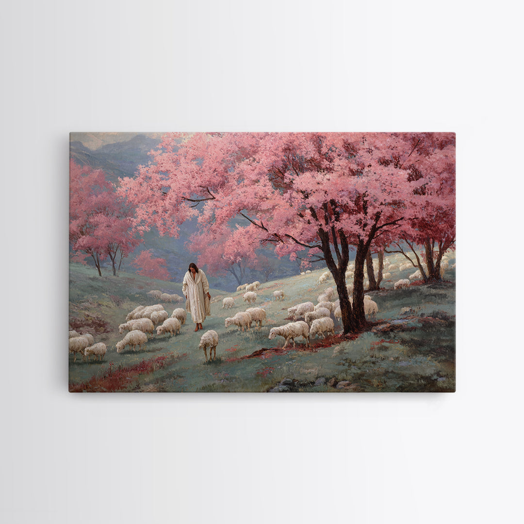 Spring Shepherd Path - Framed Canvas Print - Jesus Painting - Christian Wall Art - Christian Art Canvas - Vintage Christian Art