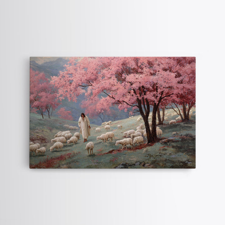 Spring Shepherd Path - Framed Canvas Print - Jesus Painting - Christian Wall Art - Christian Art Canvas - Vintage Christian Art