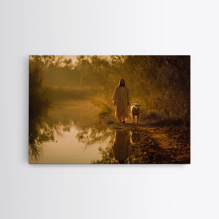 Golden River Peace, Framed Canvas Print, Jesus Painting, Christian Wall Art, Christian Art Canvas, Modern Christian Art