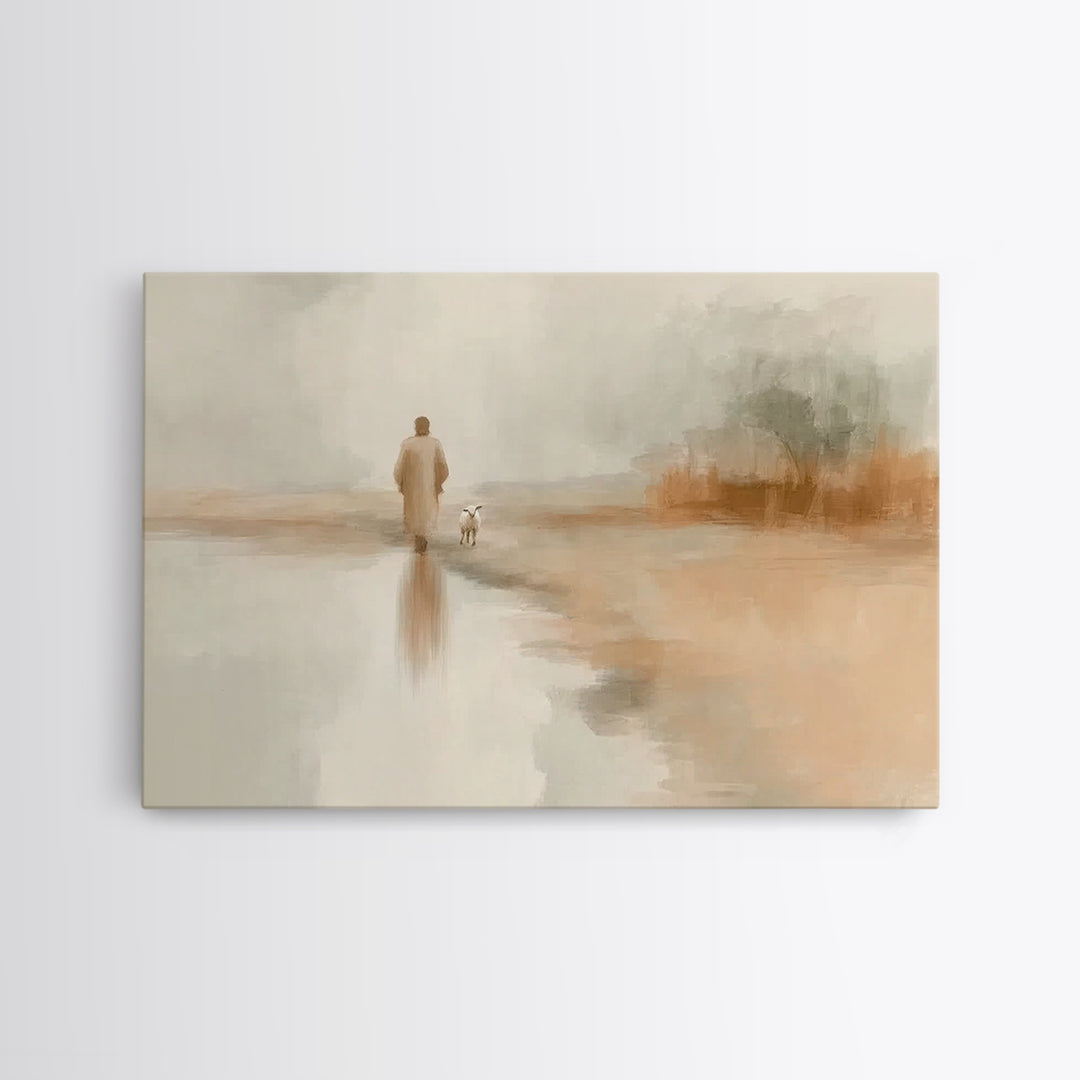 Soft Dawn Walk - Framed Canvas Print - Christian Art Canvas - Jesus Painting - Christian Wall Art - Subtle Christian Art
