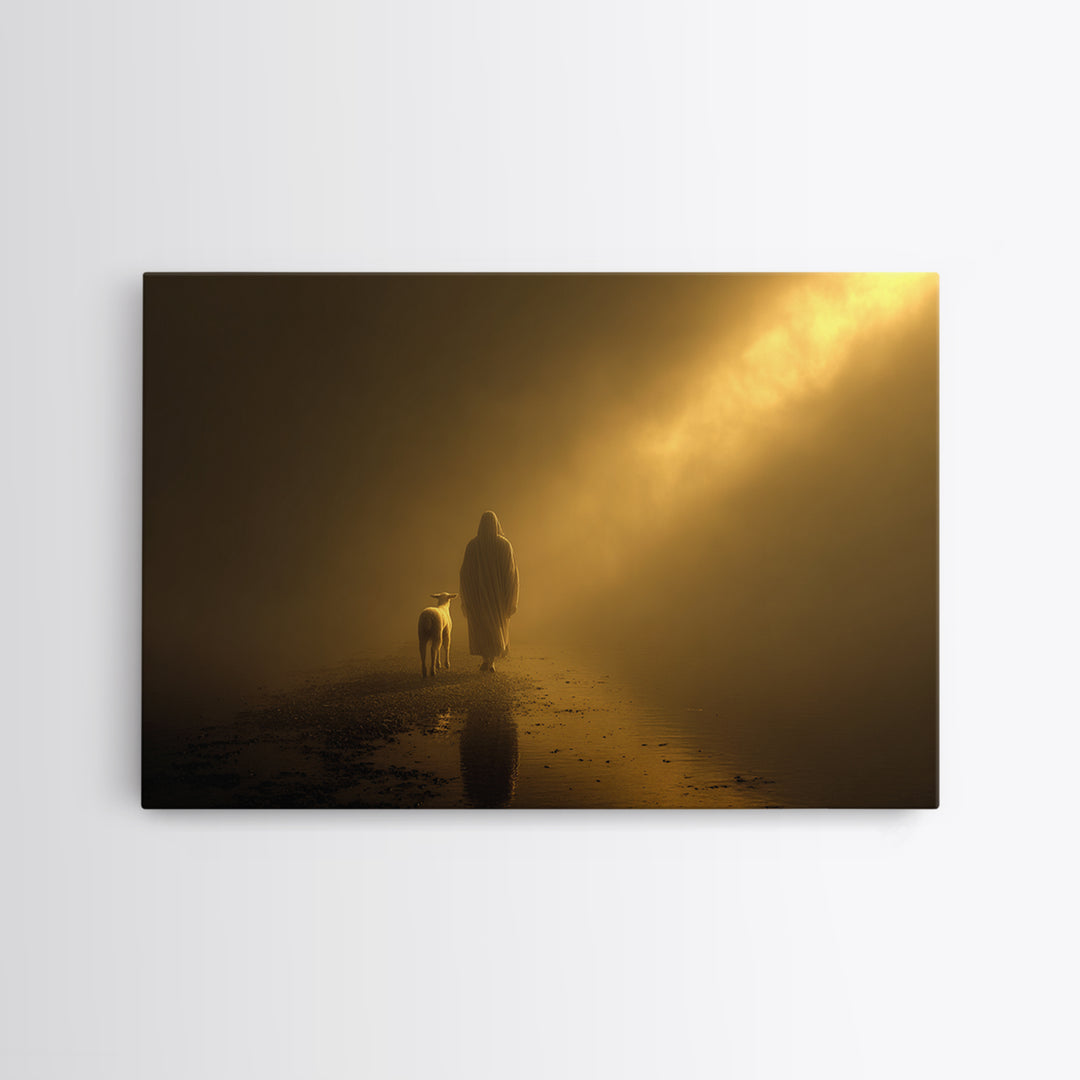 Autumn Shepherd Peace | Framed Canvas Print | Christian Art Canvas | Christian Wall Art | Jesus Painting | Vintage Christian Art