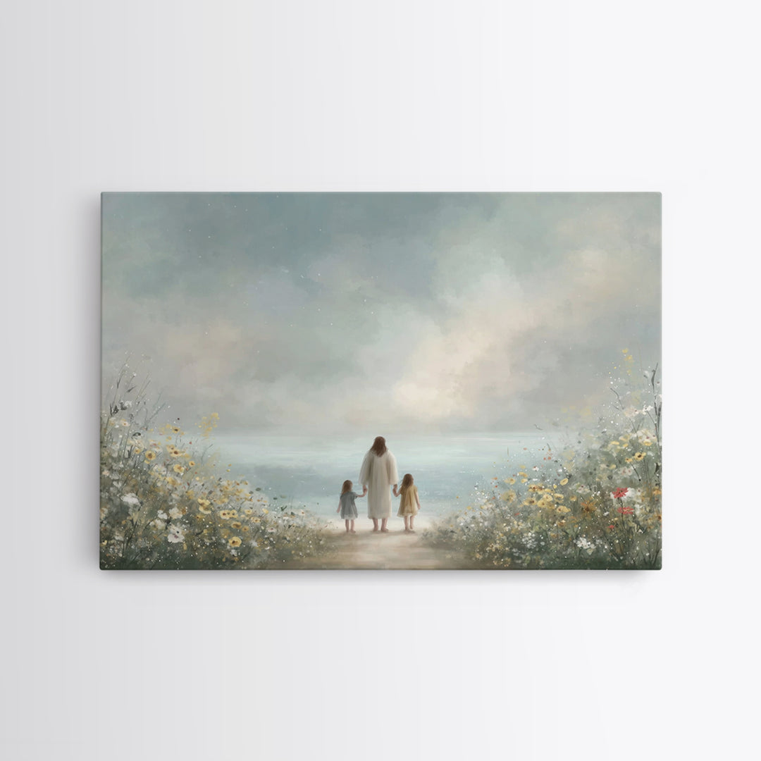 Shoreline Blessings | Framed Canvas Print | Christian Wall Art | Jesus Painting | Christian Art Canvas | Modern Christian Art