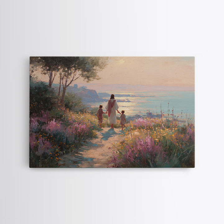 Wildflower Journey, Framed Canvas Print, Christian Art Canvas, Jesus Painting, Christian Wall Art, Modern Christian Art