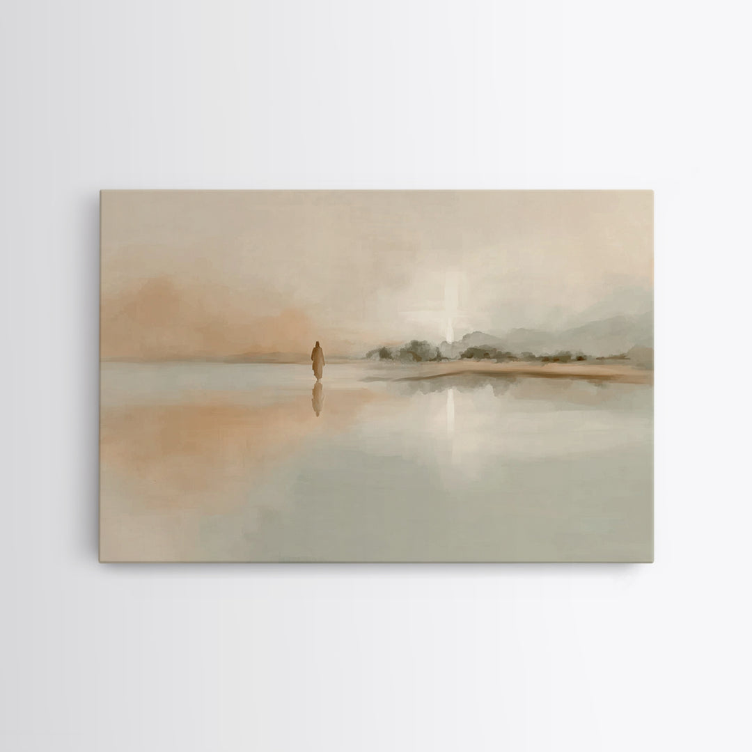 Silent Horizon Peace, Framed Canvas Print, Christian Wall Art, Jesus Painting, Christian Art Canvas, Vintage Christian Art, Large Christian