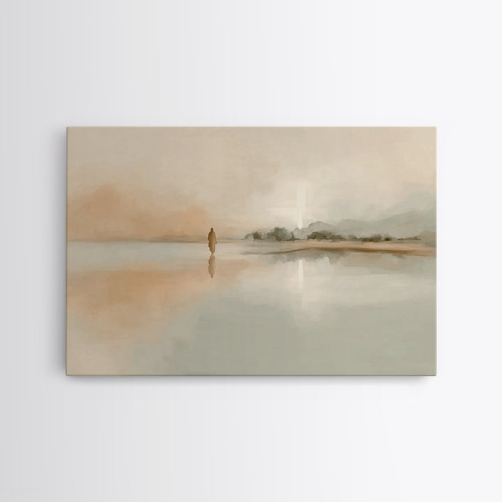 Silent Horizon Peace, Framed Canvas Print, Christian Wall Art, Jesus Painting, Christian Art Canvas, Vintage Christian Art, Large Christian