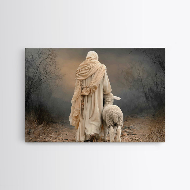 Golden Shepherd Stillness, Framed Canvas Print, Christian Art Canvas, Jesus Painting, Moody Christian Art, Christian Wall Art, Christian Ar