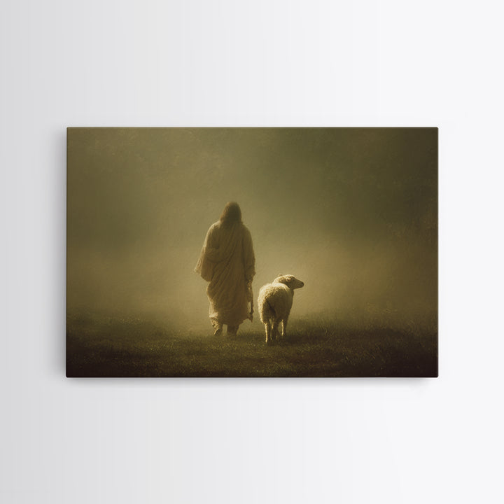Shepherd In Stillness – Framed Canvas Print – Christian Art Canvas – Jesus Painting – Moody Christian Art – Christian Wall Art – Christian