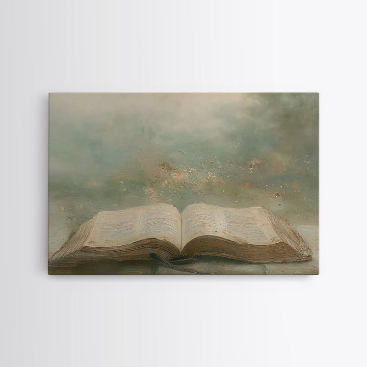 Divine Pages – Framed Canvas Print – Christian Art Print – Christian Wall Art – Christian Painting – Christian Art Canvas – Vintage Christi