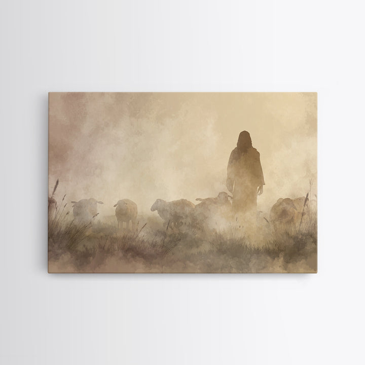 Misty Shepherd – Framed Canvas Print – Christian Wall Art – Jesus Painting – Christian Art Canvas – Moody Christian Art – Christian Gift Id
