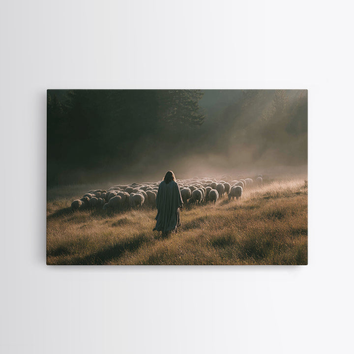 Dawn Flock | Framed Canvas Print | Christian Art Canvas | Jesus Painting | Large Christian Art | Christian Wall Art | Modern Christian Pain