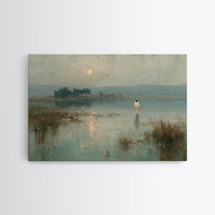 Shepherd’s Calm – Framed Canvas Print – Christian Wall Art – Jesus Painting – Pastoral Scenery – Christian Christmas Art – Christian Art Ca