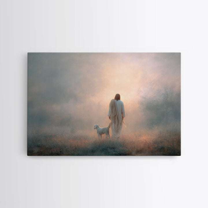 Quiet Shepherd Light, Framed Canvas Print, Christian Art Canvas, Moody Christian Art, Jesus Painting, Christian Wall Art, Subtle Christian