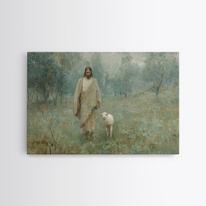 Pasture Serenity | Framed Canvas Print | Christian Wall Art | Jesus Painting | Christian Art Canvas | Vintage Christian Painting | Christia