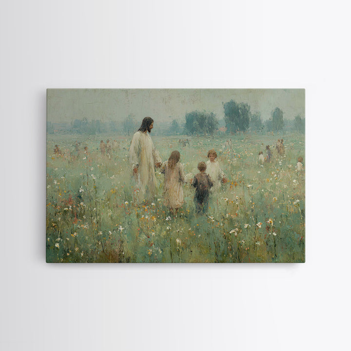 Field Of Blessings | Framed Canvas Print | Christian Art Canvas | Jesus Painting | Vintage Christian Art | Christian Wall Art | Christian A