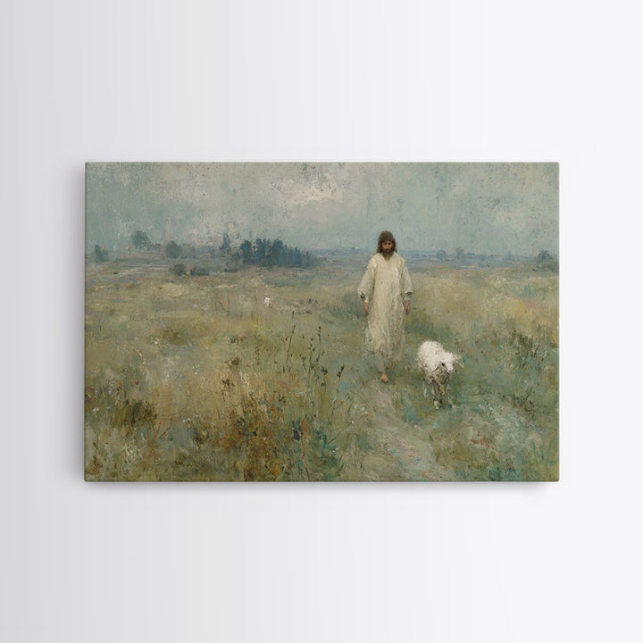 Gentle Shepherd Light, Framed Canvas Print, Christian Art Canvas, Jesus Painting, Vintage Christian Art, Christian Wall Art, Christian Gift