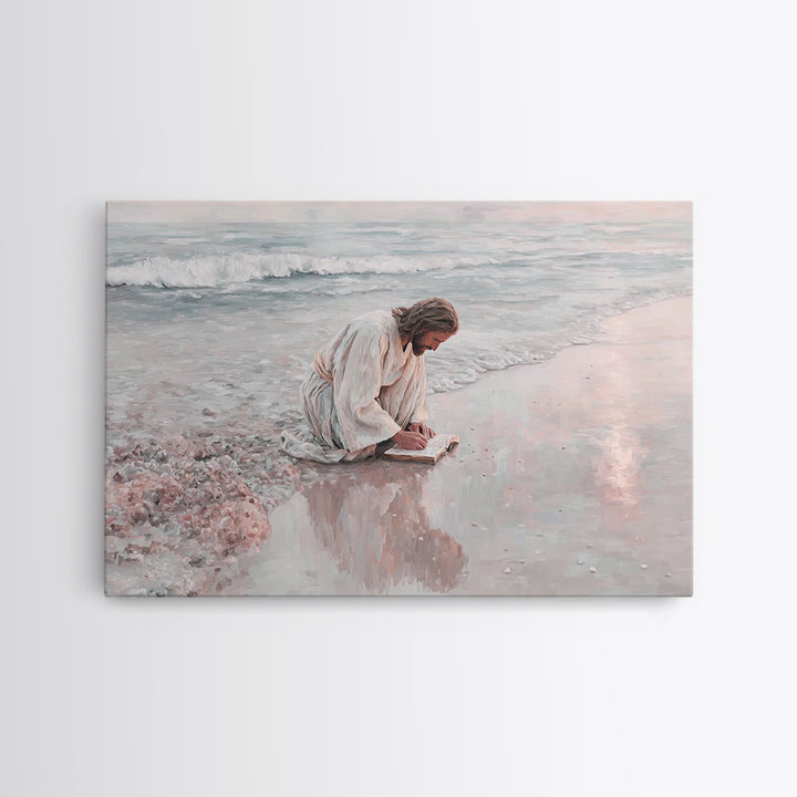 Seaside Grace | Framed Canvas Print | Christian Art Canvas | Jesus Painting | Vintage Christian Art | Christian Wall Art | Christian Gift
