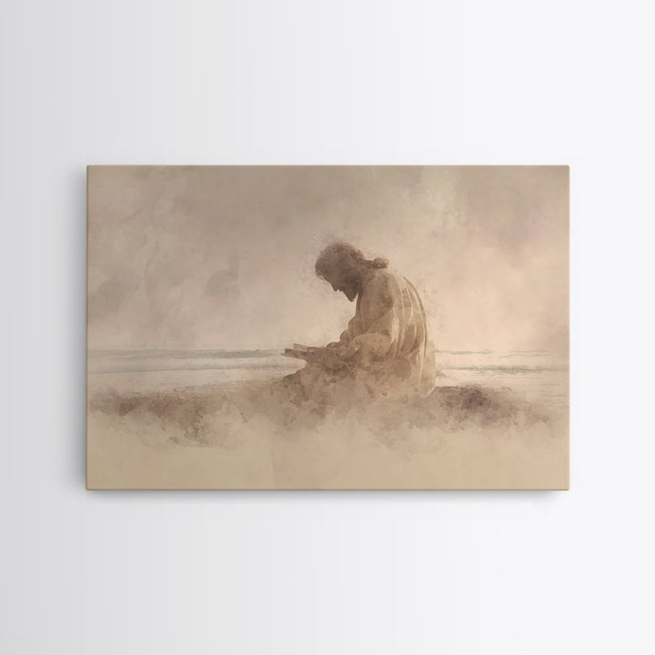 Prayerful Shore – Framed Canvas Print – Christian Wall Art – Jesus Canvas Art – Christian Art Print – Subtle Christian Art – Christian Gift