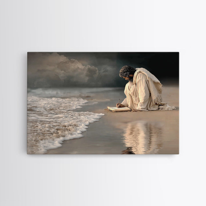 Waves Of Mercy, Framed Canvas Print, Christian Wall Art, Jesus Painting, Christian Art Canvas, Large Christian Art, Subtle Christian Art