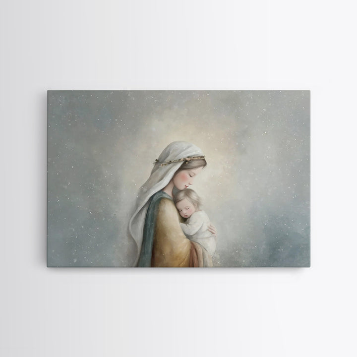 Motherly Light, Framed Canvas Print, Christian Wall Art, Mary And Jesus Painting, Christian Art Canvas, Large Christian Art, Modern Christi