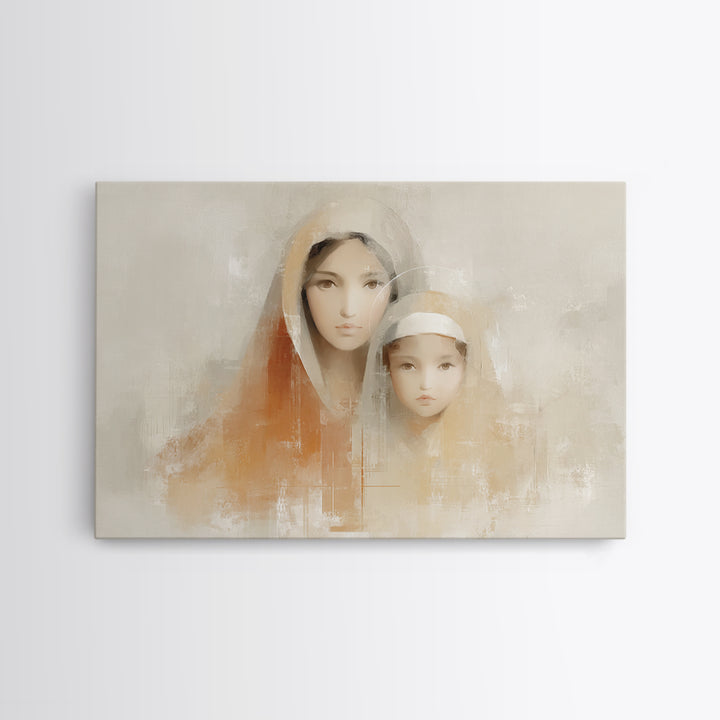 Tender Embrace, Framed Canvas Print, Christian Wall Art, Mary And Jesus Painting, Christian Art Canvas, Large Christian Art, Subtle Christi