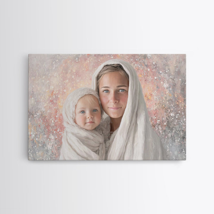 Sacred Bond, Framed Canvas Print, Christian Wall Art, Mary And Jesus Painting, Christian Art Canvas, Large Christian Art, Minimalist Christ