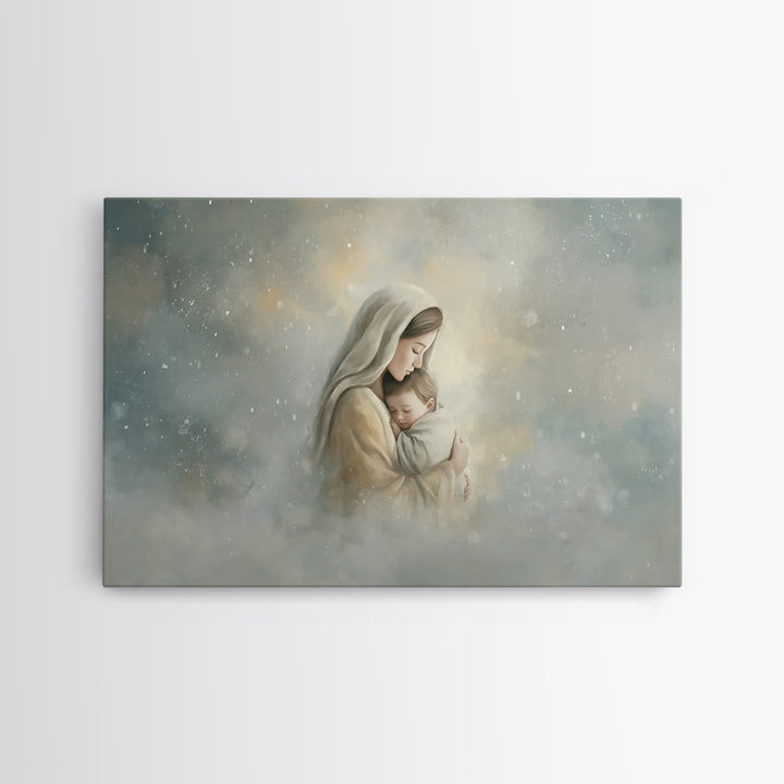 Heavenly Embrace | Framed Canvas Print | Christian Art Canvas | Christian Wall Art | Christian Art | Mary And Jesus Painting