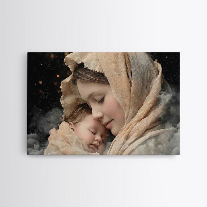 Divine Tenderness | Framed Canvas Print | Christian Art | Christian Art Canvas | Mary And Jesus Painting | Christian Wall Art