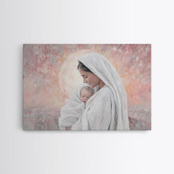 Radiant Dawn Grace | Framed Canvas Print | Christian Wall Art | Christian Art | Christian Art Canvas | Mary And Jesus Painting