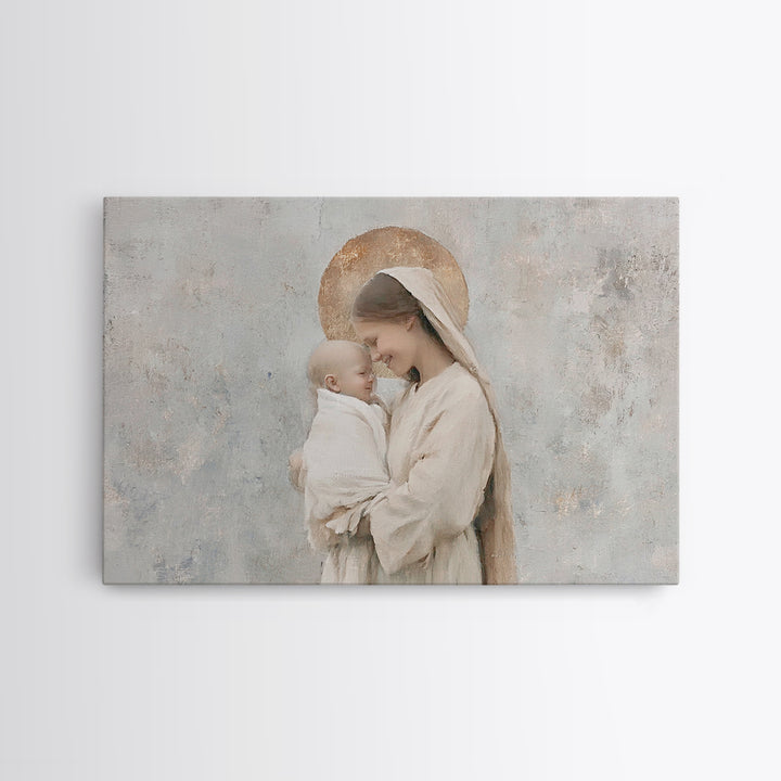 Blessed Light | Framed Canvas Print | Mary And Jesus Painting | Christian Wall Art | Christian Art | Christian Art Canvas