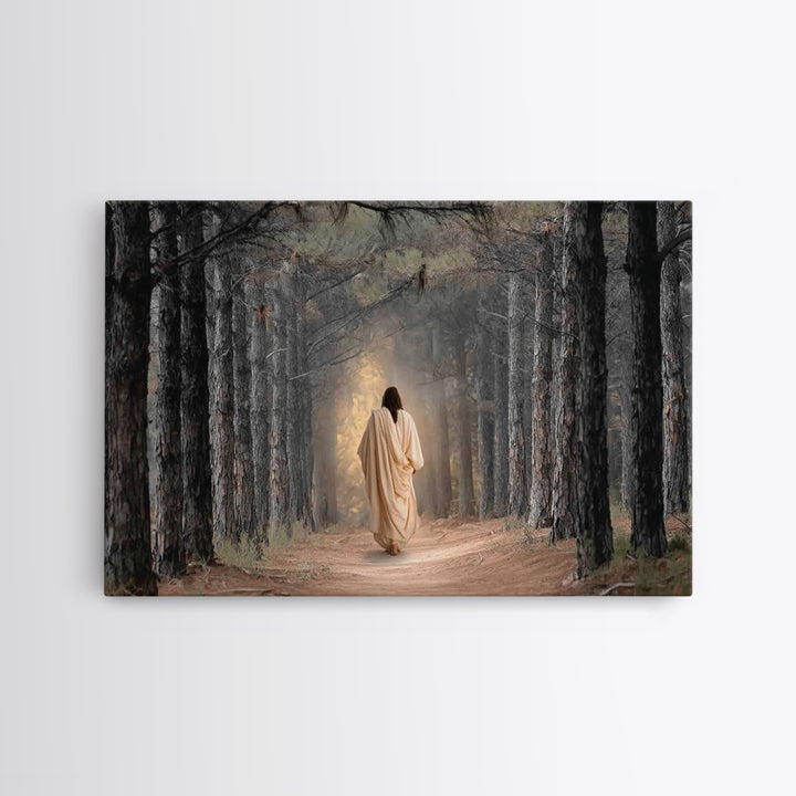 Woodland Savior Steps – Framed Canvas Print – Christian Art Canvas – Christian Wall Art – Jesus Painting – Christian Gift Ideas – Christian