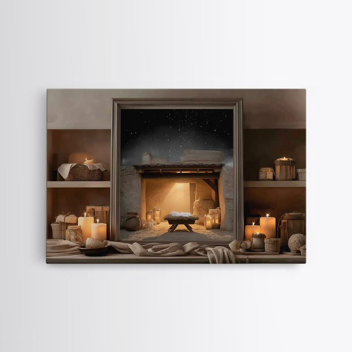 Candlelit Nativity Peace – Framed Canvas Print – Christmas Art – Christian Christmas Decor – Christian Wall Art – Christian Art Canvas – Ch