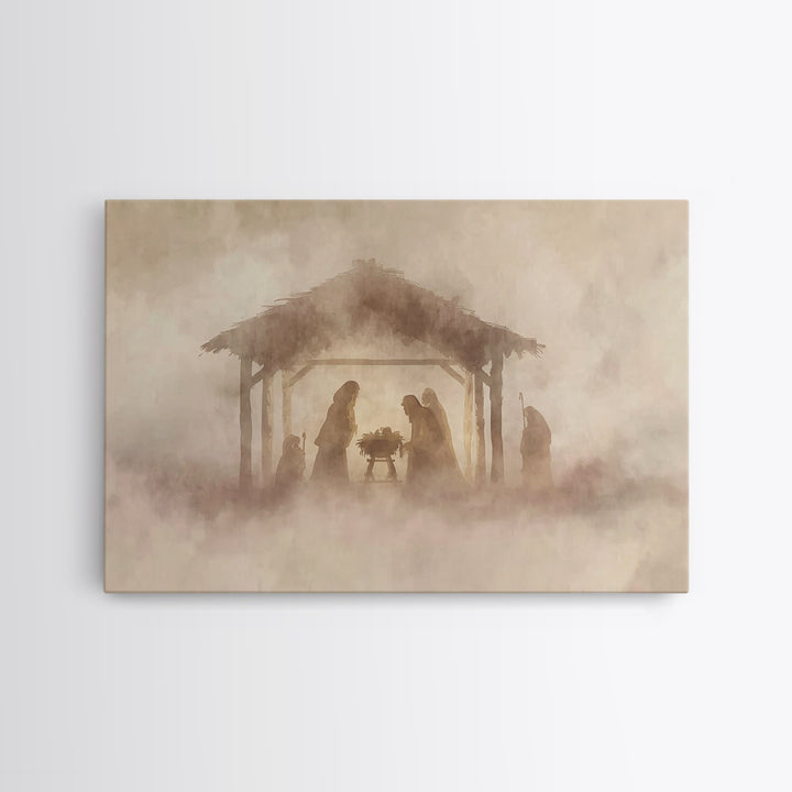 Sacred Birth Scene – Framed Canvas Print – Christian Christmas Art – Christian Art Canvas – Christian Wall Art – Christian Gift Ideas – Vin