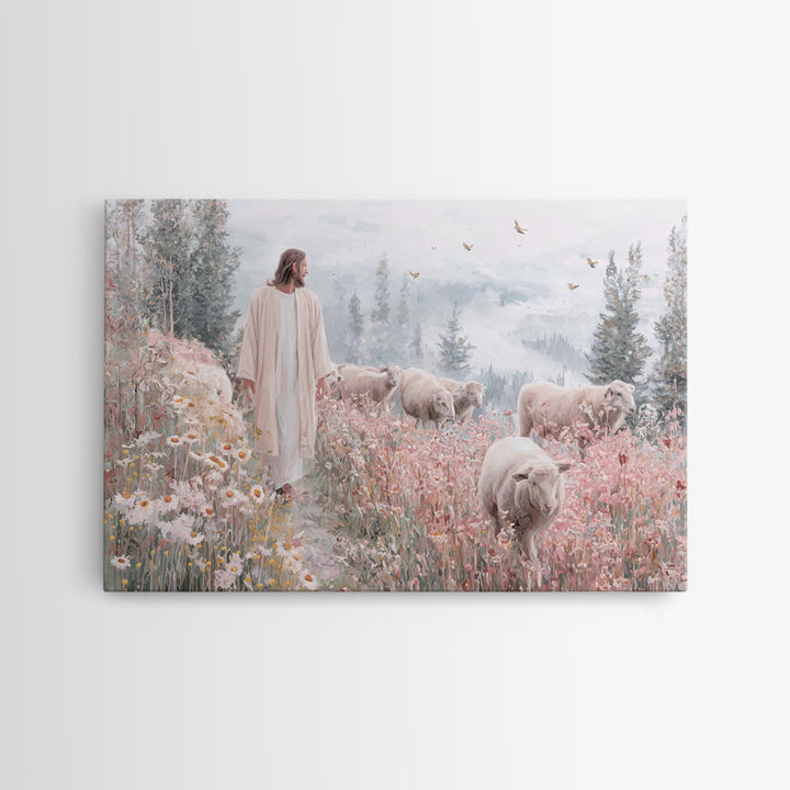 Meadow Shepherd – Framed Canvas Print – Christian Wall Art – Jesus Painting – Christian Art Canvas – Christian Gift – Modern Christian Art