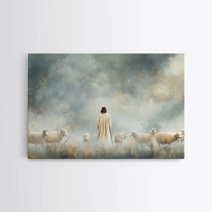 Heavenly Shepherd Light – Framed Canvas Print – Christian Wall Art – Jesus Painting – Christian Art Canvas – Modern Christian Art – Christi