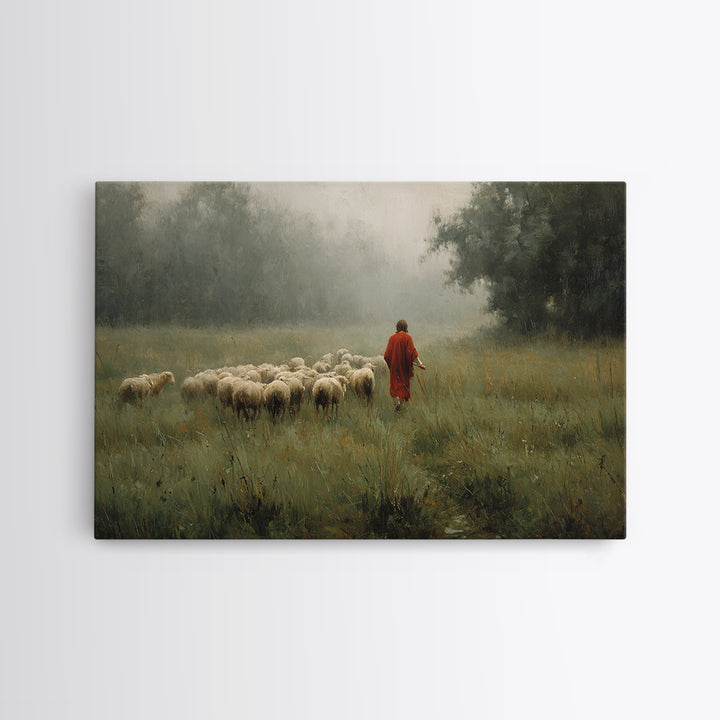 Crimson Pasture Guide, Framed Canvas Print, Christian Art Canvas, Christian Wall Art, Jesus Painting, Christian Gift Ideas, Subtle Christia