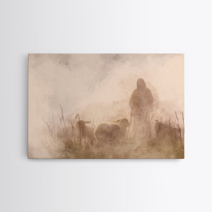 Shepherd In The Mist – Framed Canvas Print – Christian Art Canvas – Christian Wall Art – Jesus Painting – Moody Christian Art – Christian G