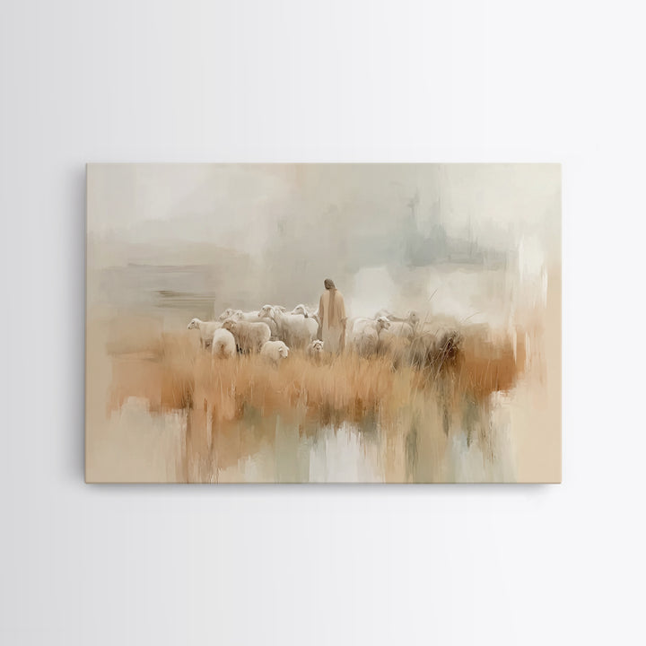Waterside Shepherd, Framed Canvas Print, Christian Wall Art, Christian Art Canvas, Jesus Painting, Modern Christian Art, Christian Gift Ide