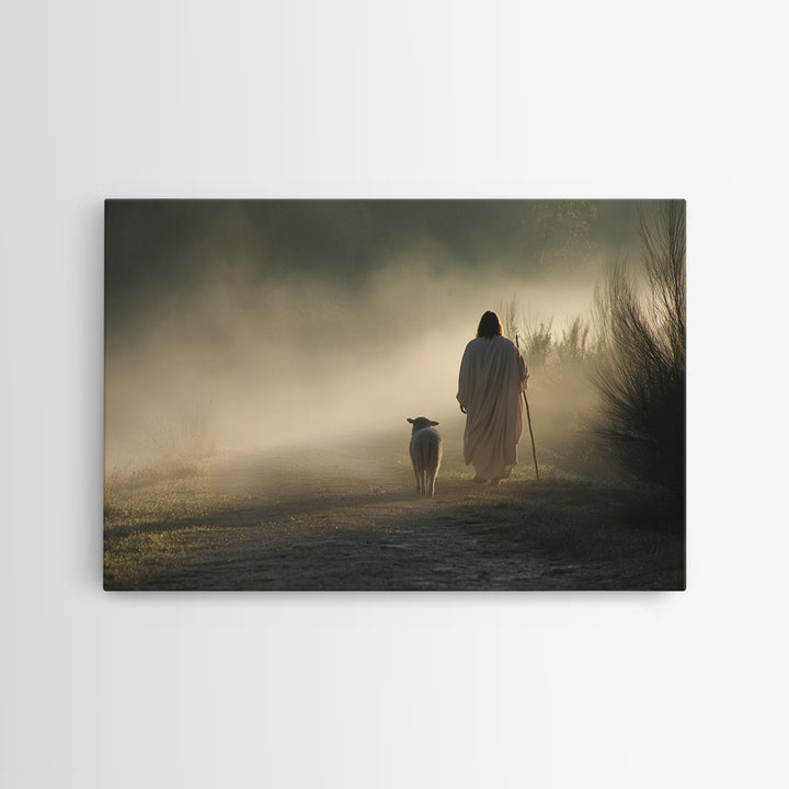 Dawn Shepherd Path – Framed Canvas Print – Jesus Painting – Christian Art Canvas – Christian Wall Art – Christian Decor – Christian Christm
