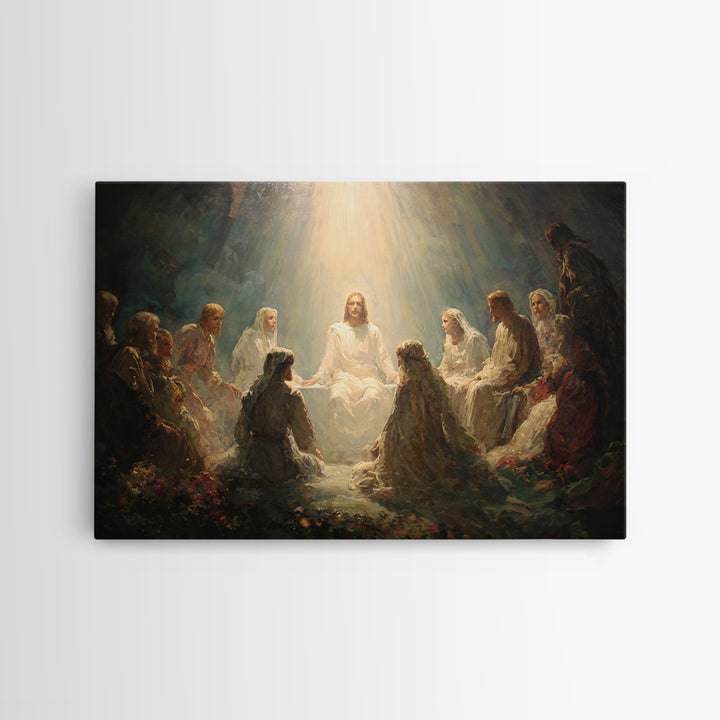 Divine Illumination, Framed Canvas Print, Christian Wall Art, Jesus Canvas Art, Modern Christian Painting, Christian Christmas Art, Christi