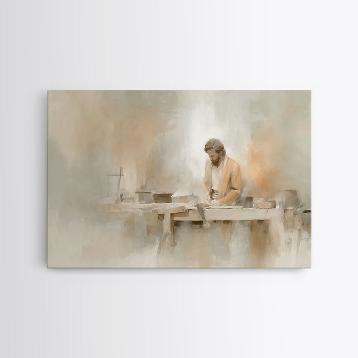 Humble Workshop, Framed Canvas Print, Christian Art Canvas, Jesus Painting, Subtle Christian Art, Christian Wall Art, Christian Gift Ideas